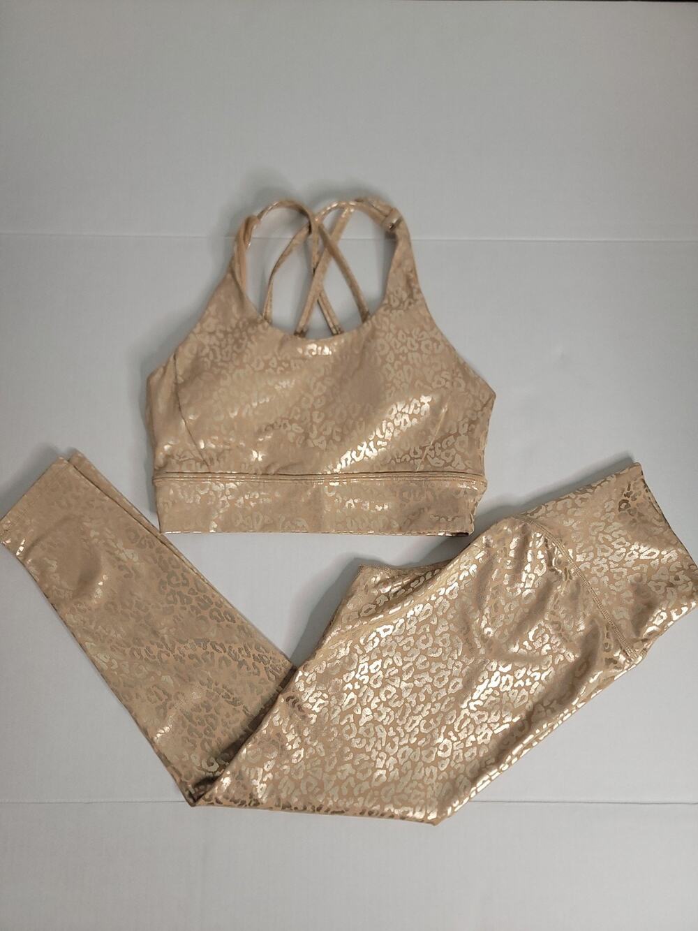 Buffbunny Cheetah Print Activewear Matching Set L Gold Tan Leggings Sport Bra